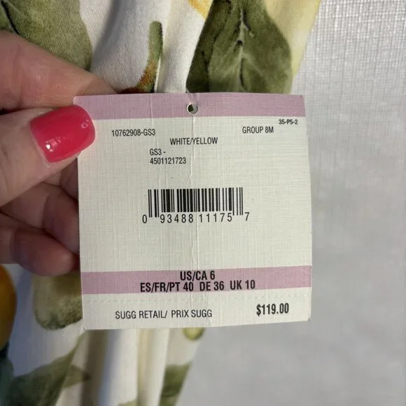 Anne Klein Lemon Print Sleeveless Fit & Flare Dress With Waist Tie Size 6 White/ - Picture 8 of 11